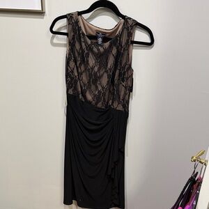 Connected Apparel Black and Tan Lace Midi Dress